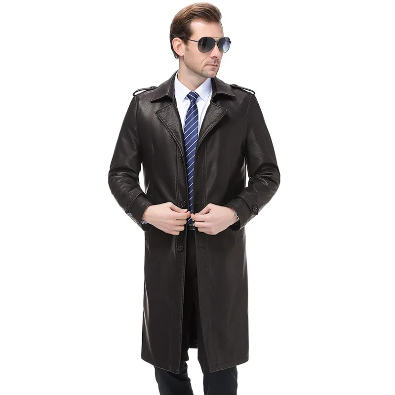 

2020 new Haining leather coat men's windbreaker medium length slim middle age coat father's dress