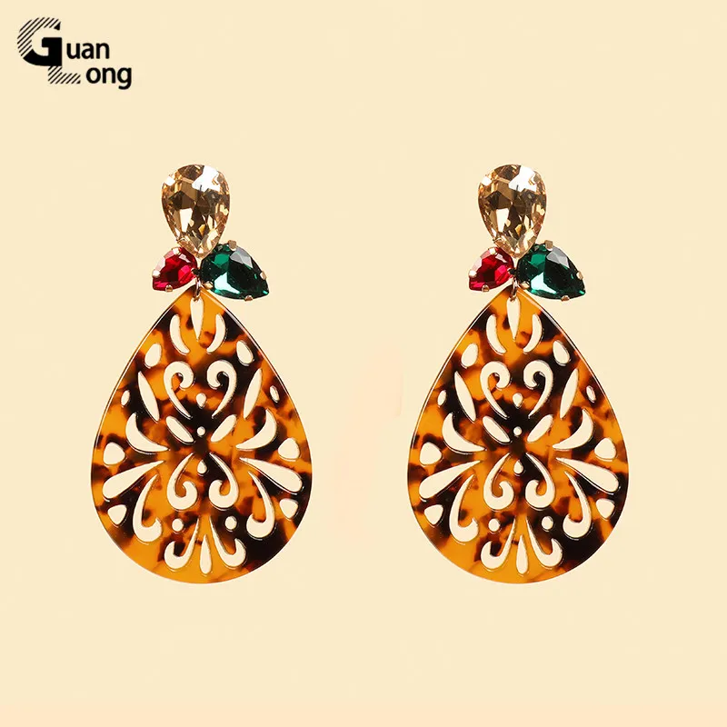 

GuanLong Classic Crystal Big Dangle Earrings Women 2021 Korean Fashion Jewelry Pink Resin Elegant Long Drop Earrings Cute Party