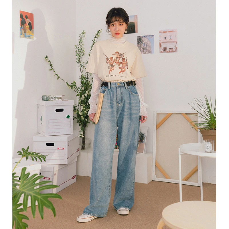 Джинсы-бойфренды широкие с завышенной талией летние | Женская одежда