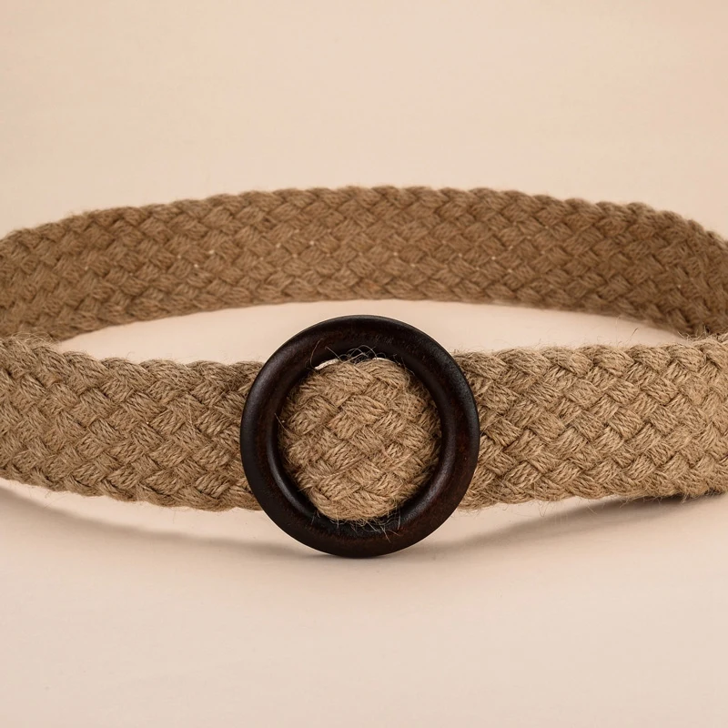 

Fashion Cotton and Hemp Wide Waist Seal Woven Sen with Skirt Belt Wooden Buckle Decorative Belt 4.5Cm Wide