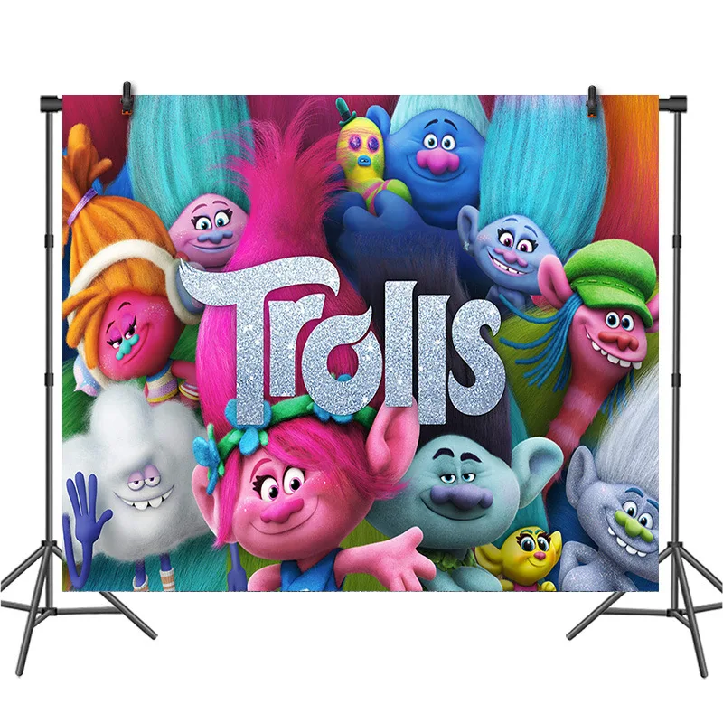Фон на день рождения тканевый Тролль мультфильм Радуга Фотофон Дети День