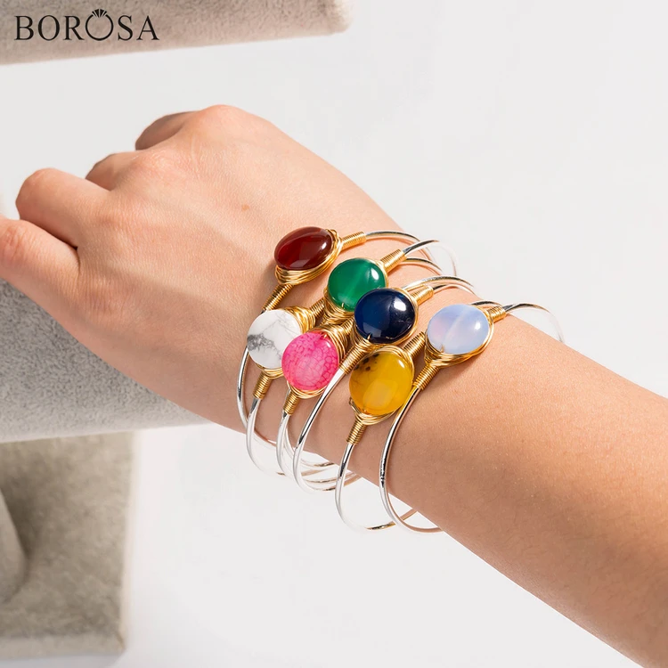BOROSA Красочные камни браслет браслеты покрытый серебром натуральный Howlite Агаты