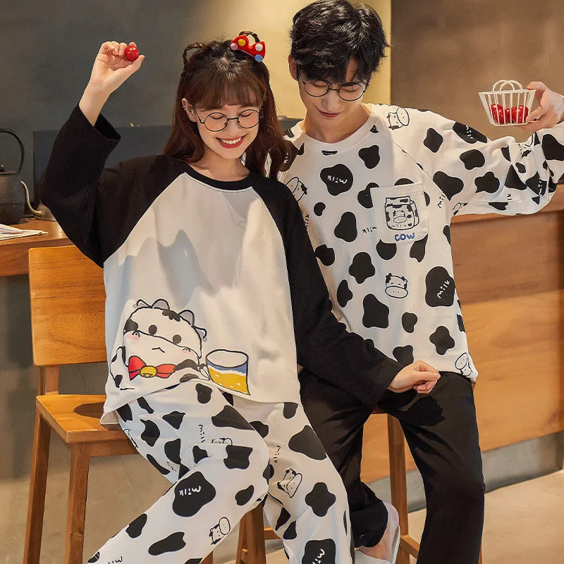 Новинка осенне-зимние хлопковые Пижамные комплекты для пар брюки с круглым