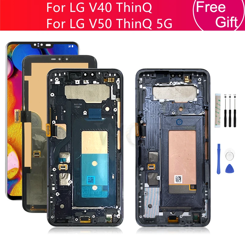 For LG V40 ThinQ LCD Touch Screen Digitizer Assembly With Frame For LG V50 Display Screen Replacement Repair Parts