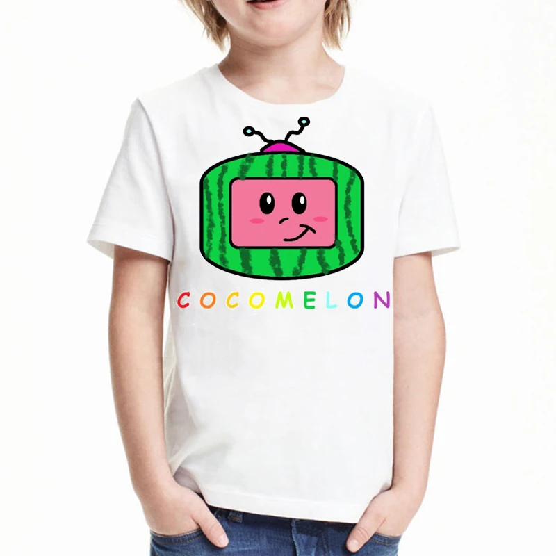 

Kids Clothes Rainbow Funny Watermelon Ladybug Print T-shirt for Boys Girls Kawaii Children Clothes White Short Sleeve Tshirt