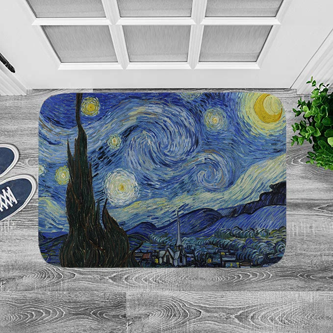 Коралловый бархатный коврик с рисунком Ван Гога в стиле ретро | Дом и сад