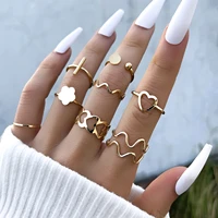 stillgirl 8pcs vintage gold heart rings for women simple charm kpop geometric set open female y2k korean fashion jewelry anillos