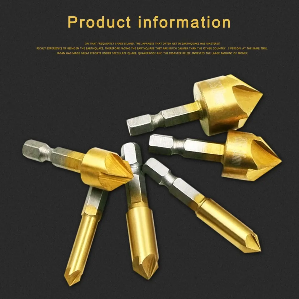 

6Pcs HSS Chamfer Countersink Chamfer Drill Bits Multi-function 1/4" Hex Shank 90 Degree Wood Chamfering Cutter 6mm-19mm