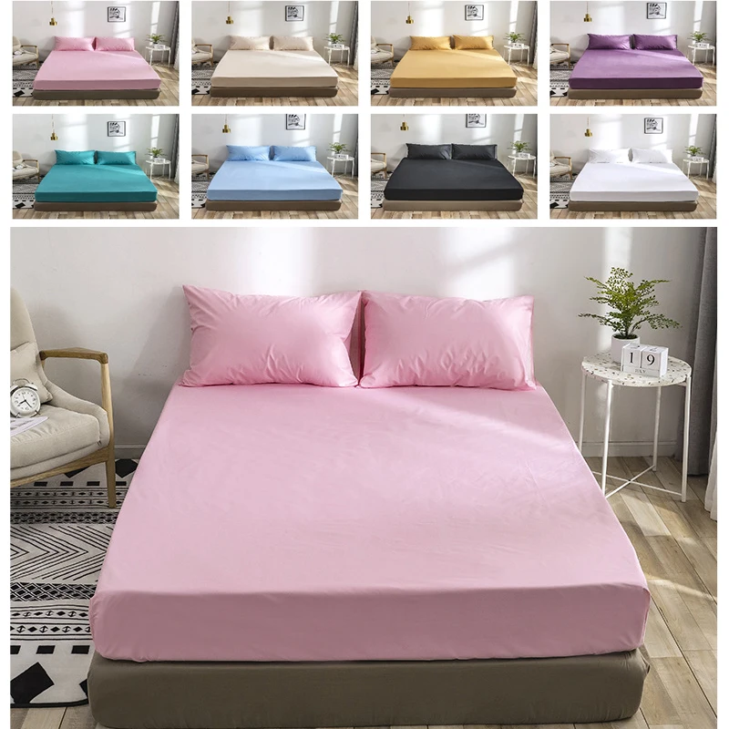 

2/3pcs Pure colour Sheet Set Solid Waterproof Bedding Set Soft Bed Set Fitted Sheet Set Pillowcase Twin Full Queen King