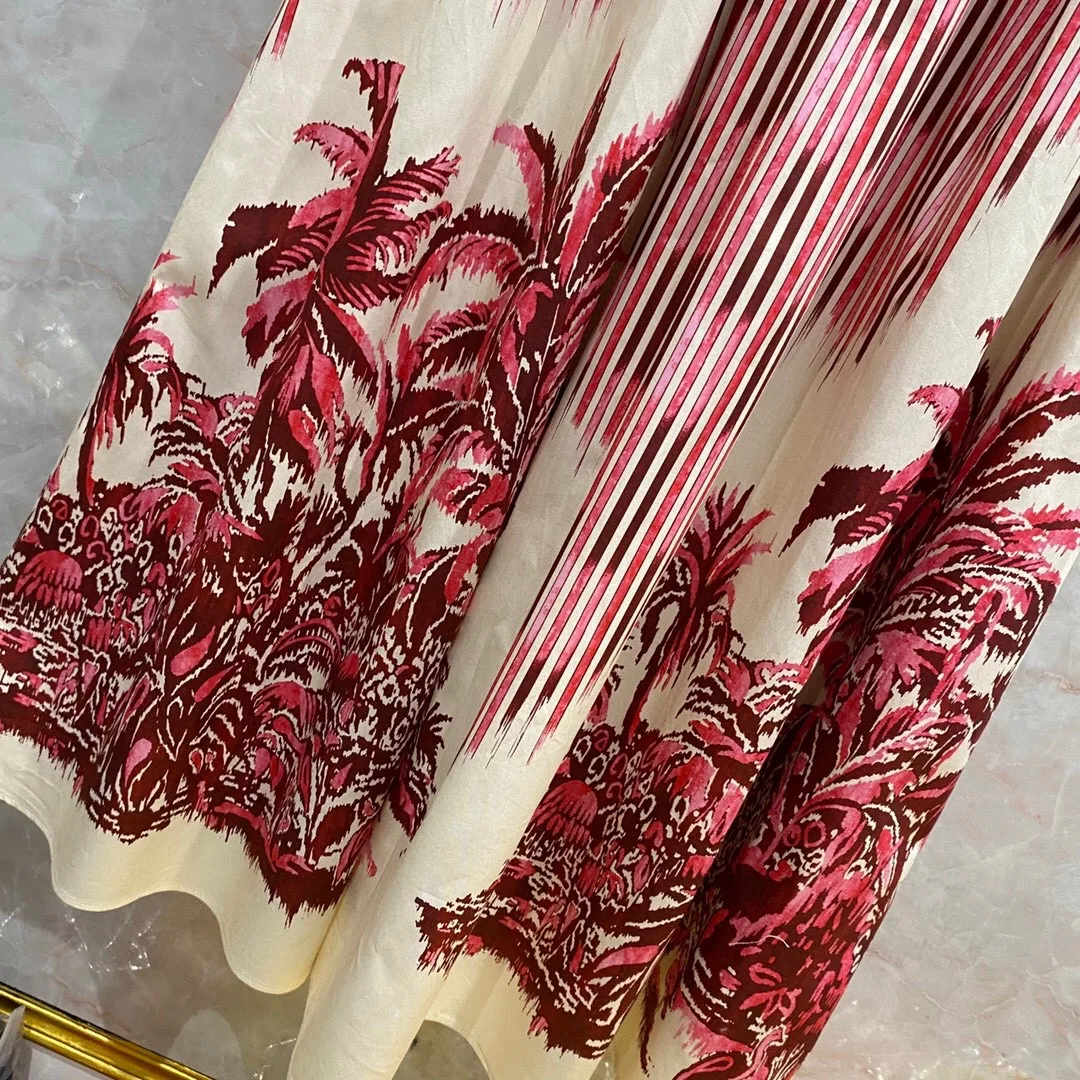 

High-End New Summer 2021 Fashionable Luxury Brand Palm Tree Series Sexy Deep V Dress Holiday Style Loose Comfortable Skirt 0407