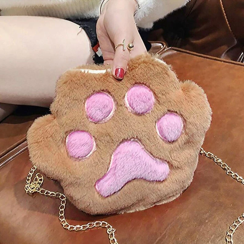 

Cute Shoulder Bags Fluffy Kawaii Palm Print Chain Bag Women Cartoon Plush Crossbody Bag Fluffy Plush Handbag