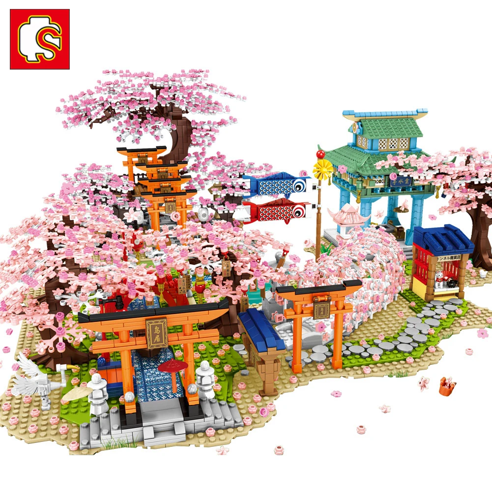 

Sakura Blocks ideas City Cherry Blossom Japanese Sakura Tree House Mini Street View Model Building Blocks Children Toys