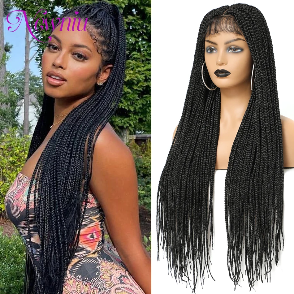 Newniu 30 Inch Extra Long Synthetic Lace Front Braid Wig 3s Box Braided Hair Wig with Baby Hair Natural Wigs for Africa Women