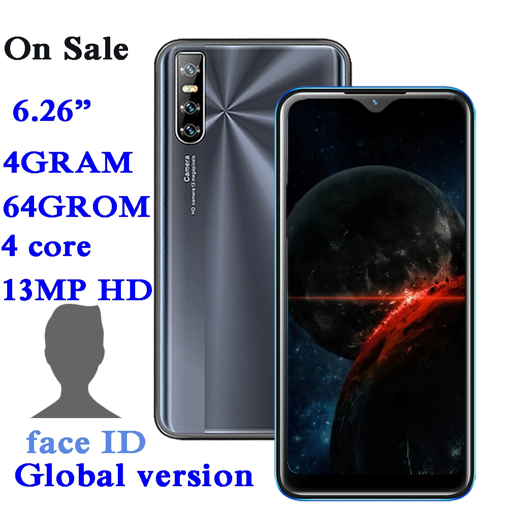 

Android 9i 13MP HD Camera 4G RAM 64G ROM Quad Core 6.26 Inch Water Drop Screen Unlocked Smartphones Face Id Global Mobile Phones