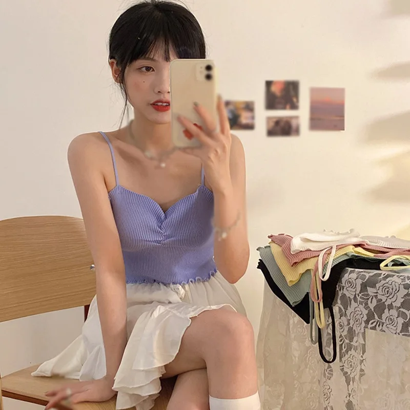 

Summer Knited Tube Tops Fashion Women Sleeveless Vest Women Tank Tops V-Neck Camis