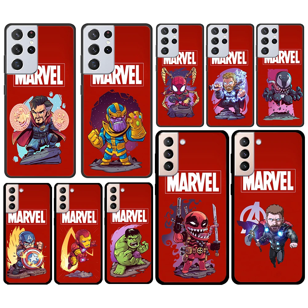 

Marvel hero cute cartoon for Samsung Galaxy S21 S20 FE Ultra Lite S10 S9 S8 S7 S6 Edge Plus Silicone Soft Black Phone Case