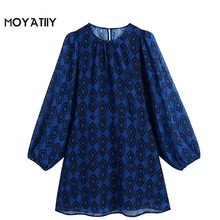 MOYATIIY minivestido Retro con estampado geométrico para mujer, Vestidos de fiesta con manga farol, Rblue, cuello redondo, 2022 (3)