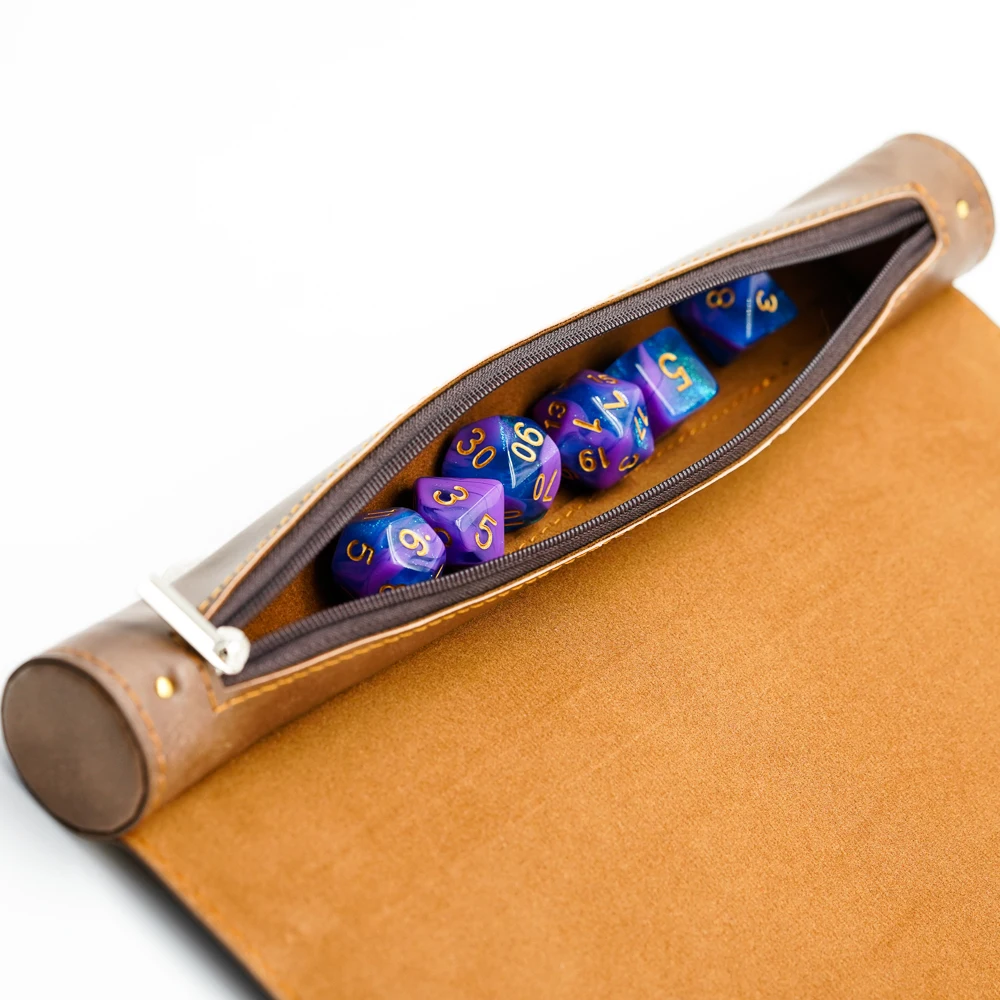 DND Dice Tray Rolling Mat with Zippered Holder - Compatible Standard Polyhedral Game |