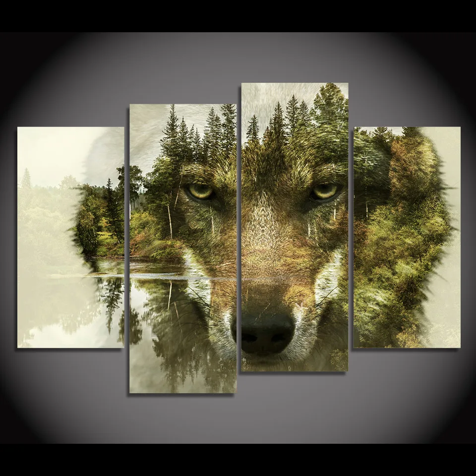 

5 Panels Canvas Painting Wall Animal Posters and Prints for Living Room Wolf Wall Art Picture for Home Design Frameless