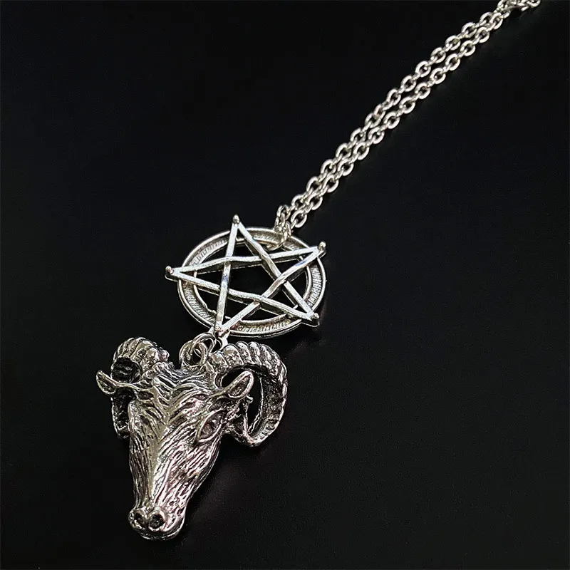 

Pentagram Skull Goat Head Pendant Necklace Satanism Occult Metal Vintage Gothic Goth Witch Witchcraft Jewelry