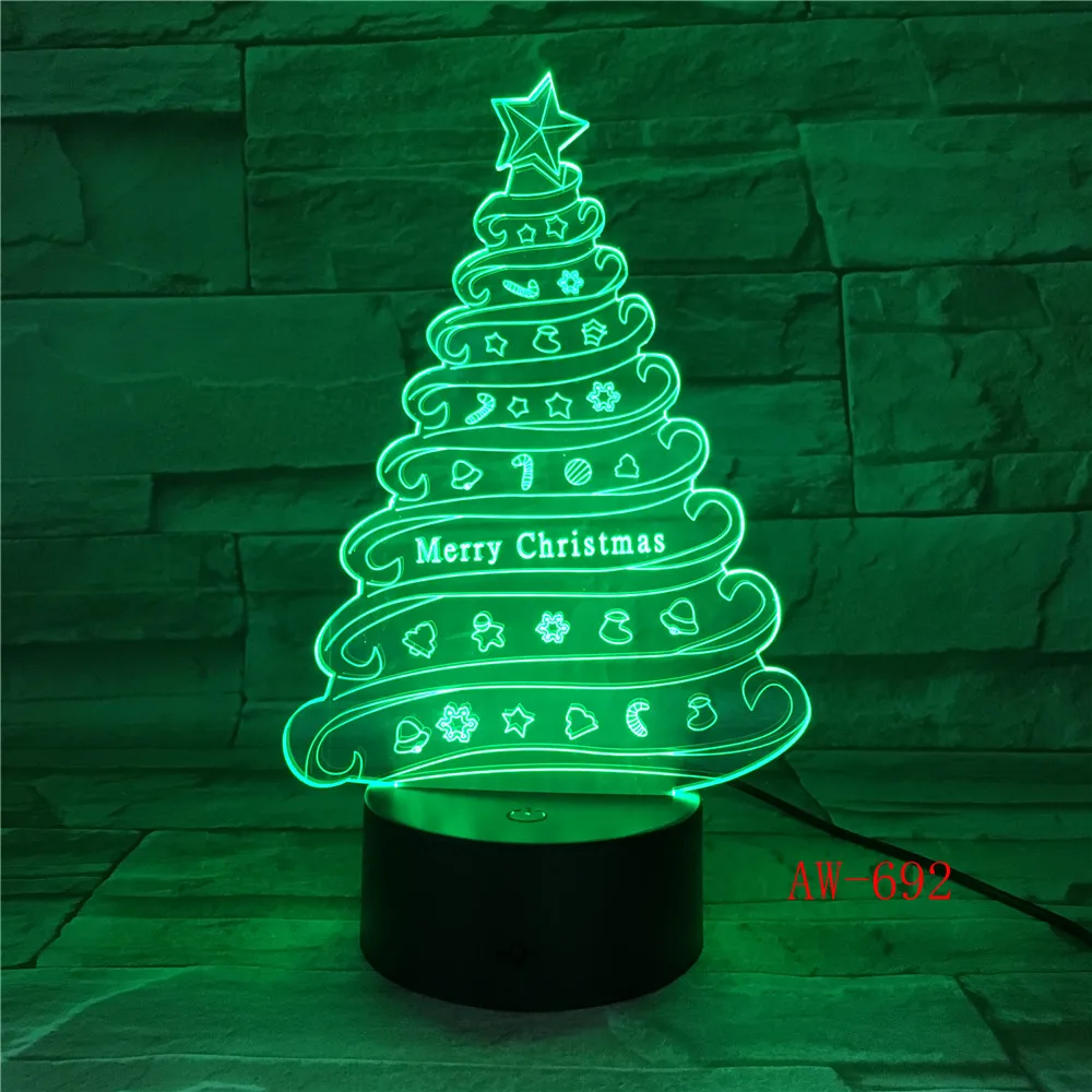 

Hot 3D Effect Xmas Tree Shape Led Lighting 7 Color Changing USB Powered Christmas Tree Decorations Dsek Lamp 692