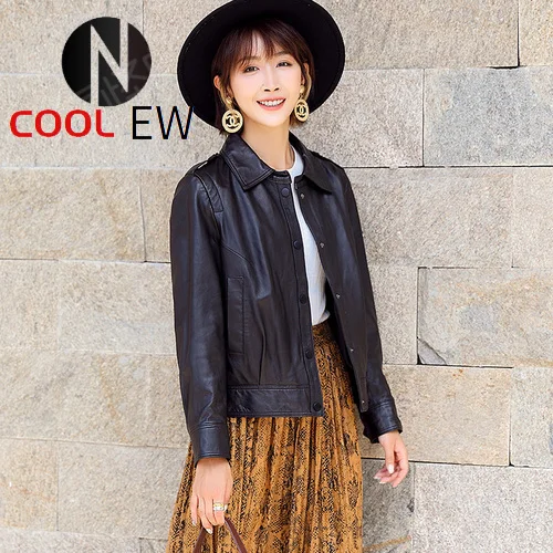 

PTSLAN 2021 Women's Genuine Leather Jacket Real Natural Lambskin Jackets Coat Clothes New fashion Good Quality P5279