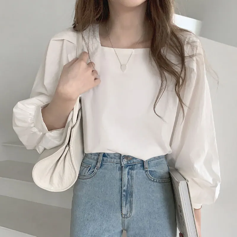 

VONDA Women Elegant Tops 2022 Sexy Puff Sleeve Square Neck Party Blouse Solid Color Casual Blouse Female Blusas Femininas