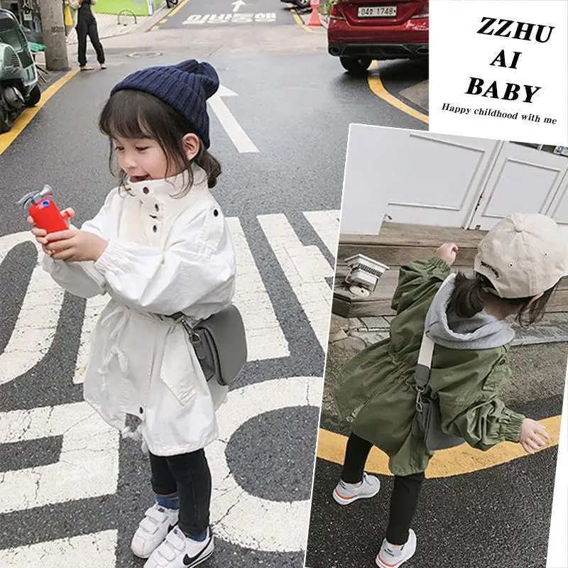 

MIEMBRO Autumn Winter New Girls' Casual Loose Coats Kids Soild Mid-length Trench Jacket For Girls Children Clothing Windbreaker
