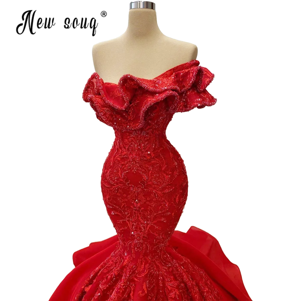 Роскошное красное кружевное вечернее платье с бисером длинное платье-Русалка