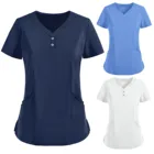 Униформа медсестры женская, с коротким рукавом и V-образным вырезом, однотонная, в стиле пэчворк, для кормления, футболка с карманами, аксессуары для медсестер