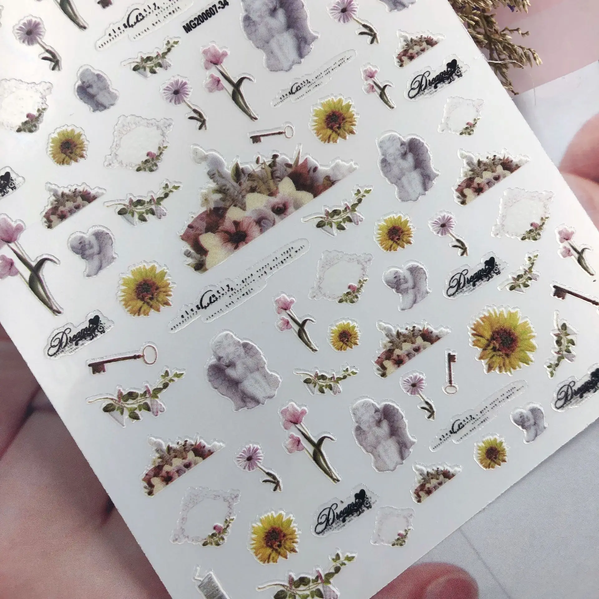 Japanese Style Fashion New Nail Stickers Angels &Sunflowers Light Traceless Fingernail Decals Manicure Art Hand Decor Women Gift