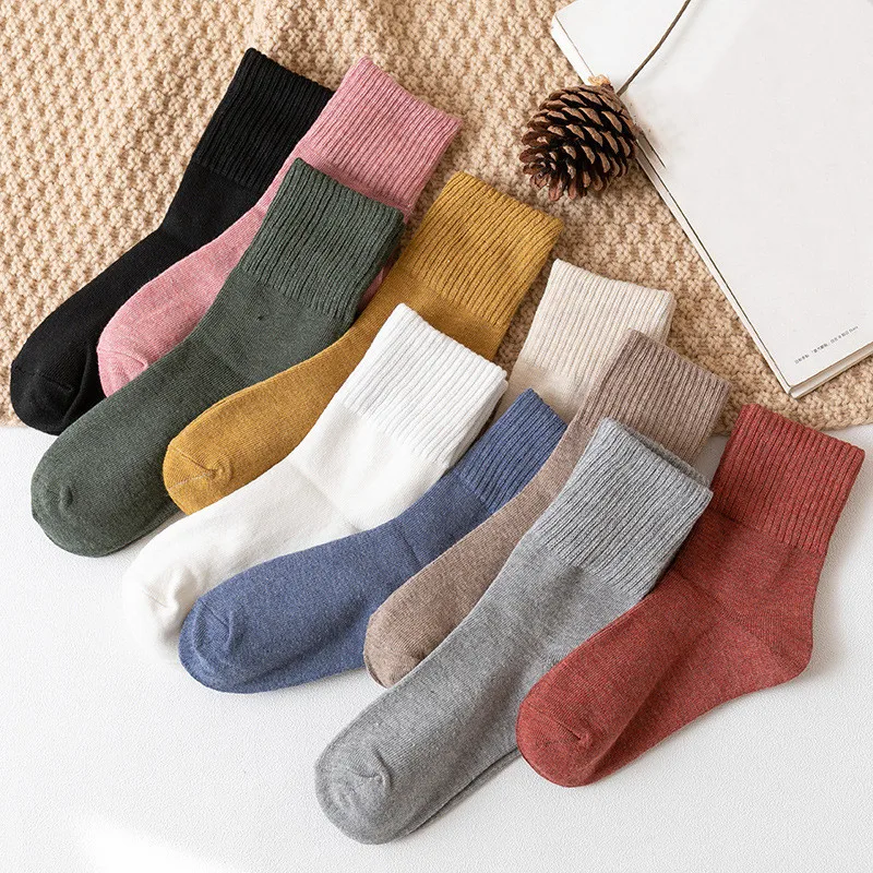

Spring Autumn Harajuku Sock for Woman Fashion Cotton Women Socks Solid Japanese Kawaii Thick Warm Long Casual Streetwear