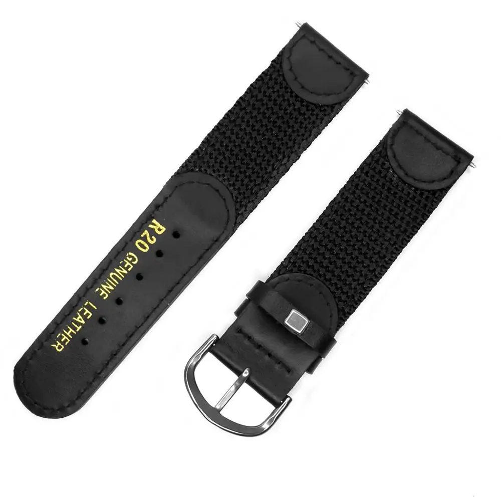 Ремешок YQI из натуральной итальянской нейлоновой кожи для наручных часов черный