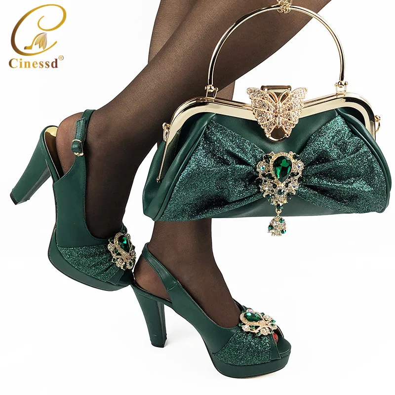 Летние шлепанцы со стразами Туфли на высоком каблуке и сумочка для новогодних