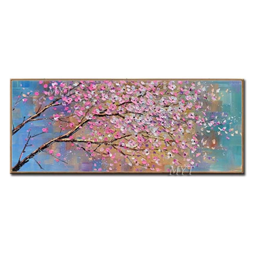 Два маленьких дерева покрыты розовыми цветами расписанные вручную настенные