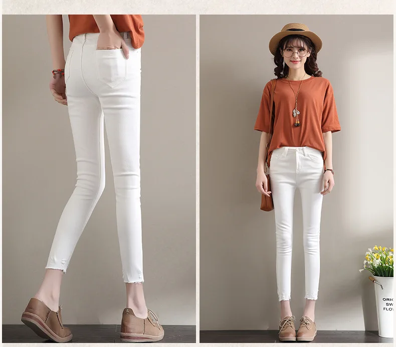 Рваные повседневные джинсовые брюки узкие женские джинсы на молнии длиной до