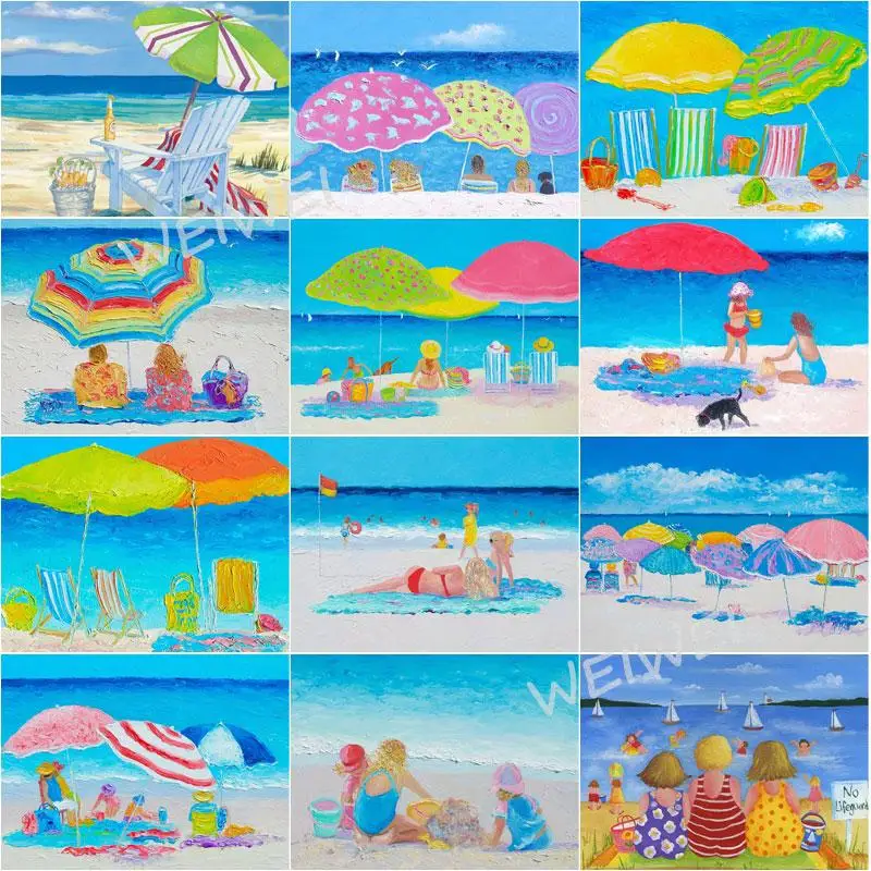 

5D Diy Diamond Painting Cartoon Colorful Cute Girl In Beach Sunshade Chair Diamond Embroidery Cross Stitch Mosaic Craft Kits