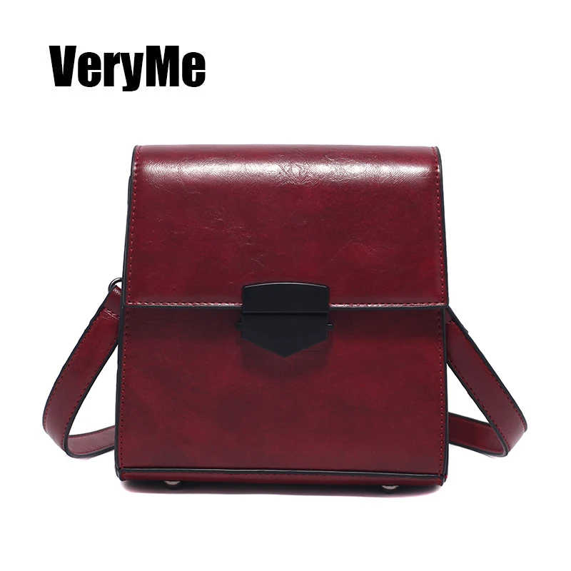 

VeryMe Retro Leather Crossbody Women's Bag Simple Solid Color Clasp Square Tote Pack Lady Handbags Sac A Main Trend Bolsas Mujer