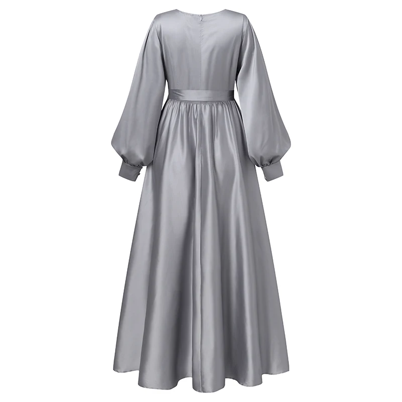 Plus Size ZANZEA Women Puff Sleeve Silk Stain Dress Elegant Solid Party Muslim Dresses Dubai Turkey Abaya Hijab Islamic | Тематическая