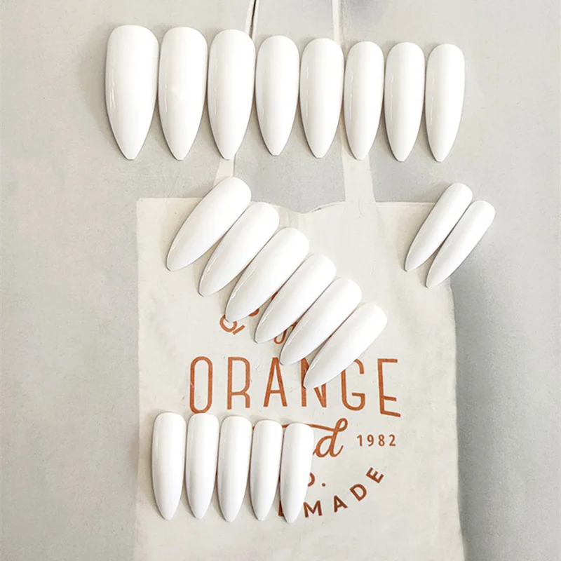 

White Long Press On Nails Stiletto Pure Clear Colored Fake Nails Unghie Finte Colarate Nepnagels Plastics Decorating Fingernails