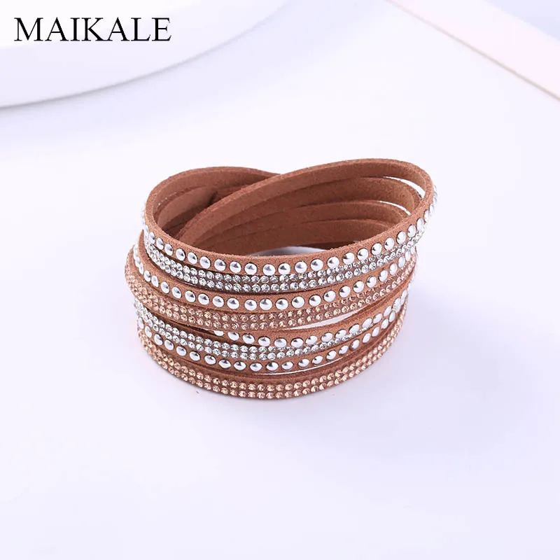 Женский плетеный браслет MAIKALE винтажный с заклепками 7 цветов многослойный