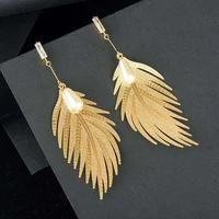 womens earrings korean style aesthetic accessories for women feather copper alloy zircon stone stud earrings statement earrings