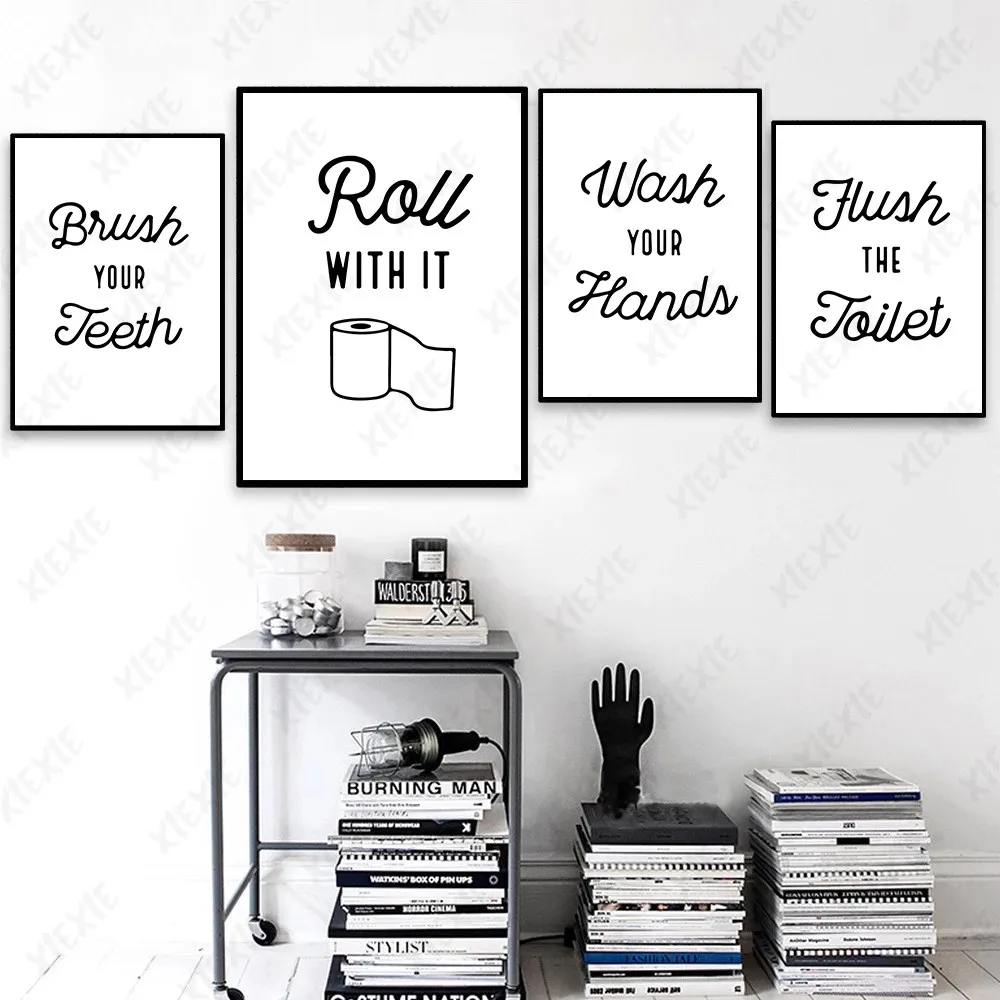 

Minimalist Letters Wallpaper Toilet Reminder Canvas Painting Funny Art Poster for Home Bathroom Decoration Picture Craft Print