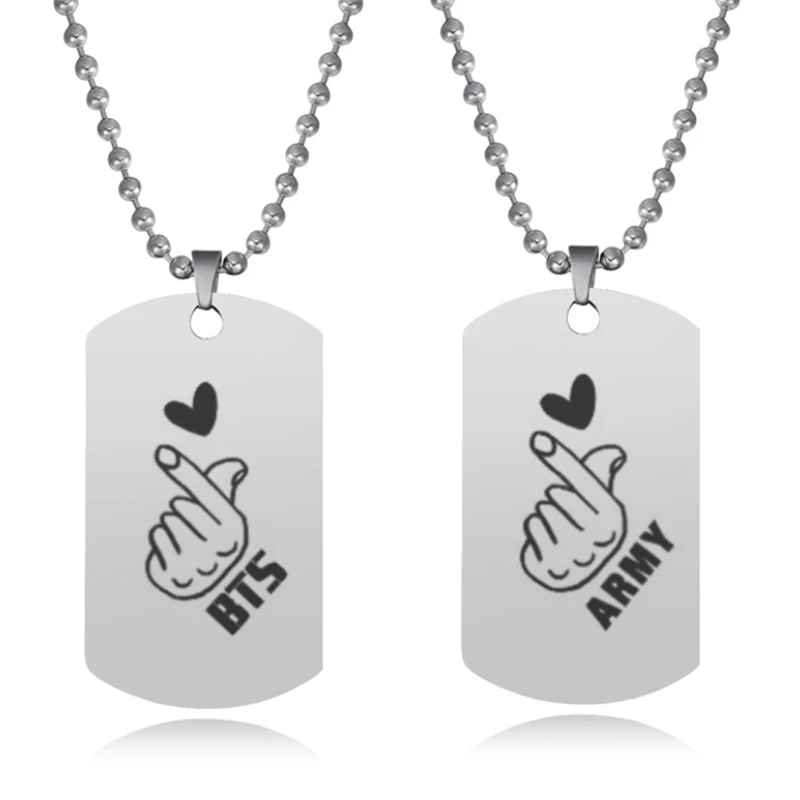 

Kpop Bangtan Boys Than Heart ARMY Tag Pendant Necklace Trend 2020 Stainless Steel Unisex Punk Necklace Fashion Jewelry BTS-108