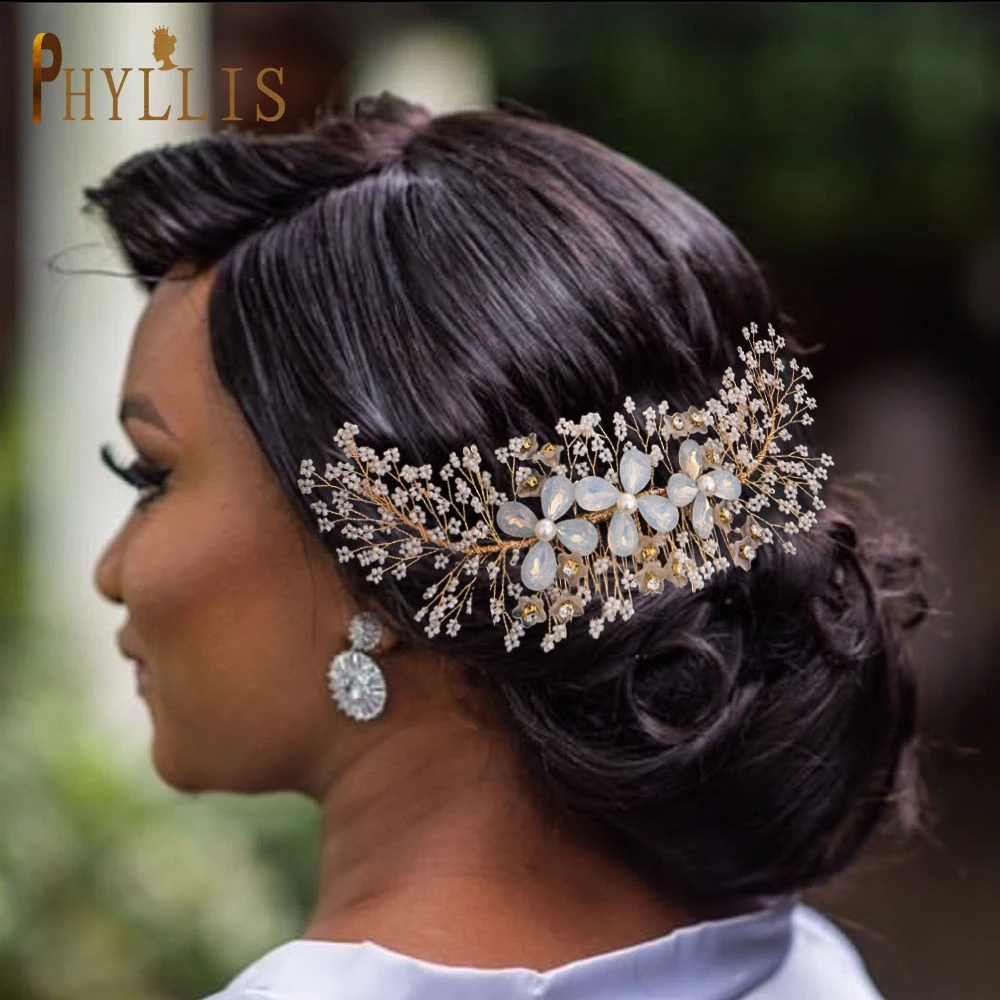 

A297 Gold Wedding Hair Clips Rhinestone Bridal Comb Barrette Beaded Bridal Headwear Crystal Wedding Hair Accessories for Brides