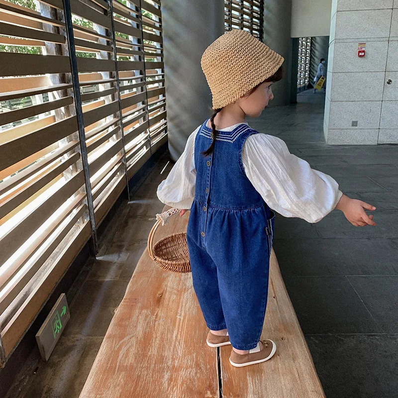 

children clothes spring 2021 embroidery denim pants baby girls soft loose pant