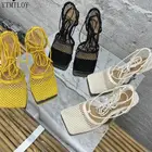 Туфли-лодочки женские сетчатые, на шнуровке, с квадратным носком, на высоком каблуке