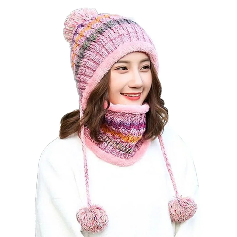 Новинка 2017 вязаная шапка с большими помпонами шапки шарф в комплекте Зимняя