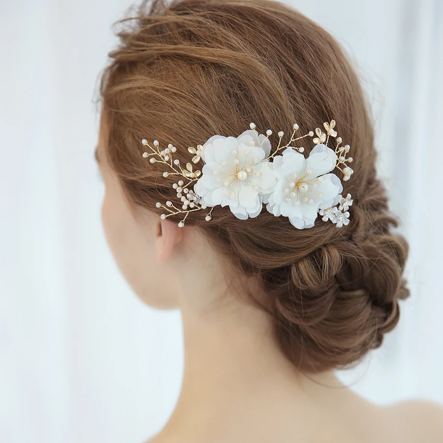 1pc/lot Handmade Delicate White Floral Flower Pearl Bridal Hair Clip Pins Barrette Comb Headwear For Wedding Jewelry | Украшения и