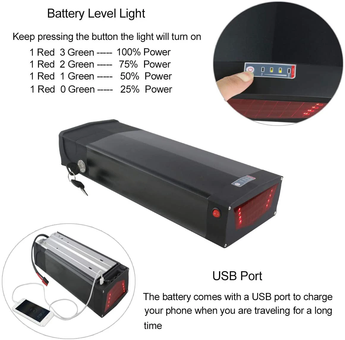 Задняя стойка Электрический аккумулятор для электровелосипеда литий-ионный 48 В